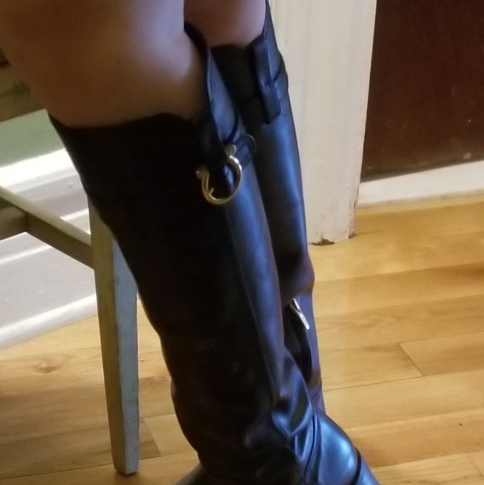 Salvatore Ferragamo Black Leather Knee High Boots - Picture 9 of 11